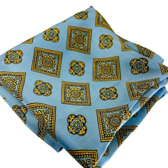 Vintage Headscarf Retro Blue Gold Decorative Large Square Neck Scarf Covering u - Picture 1 of 3